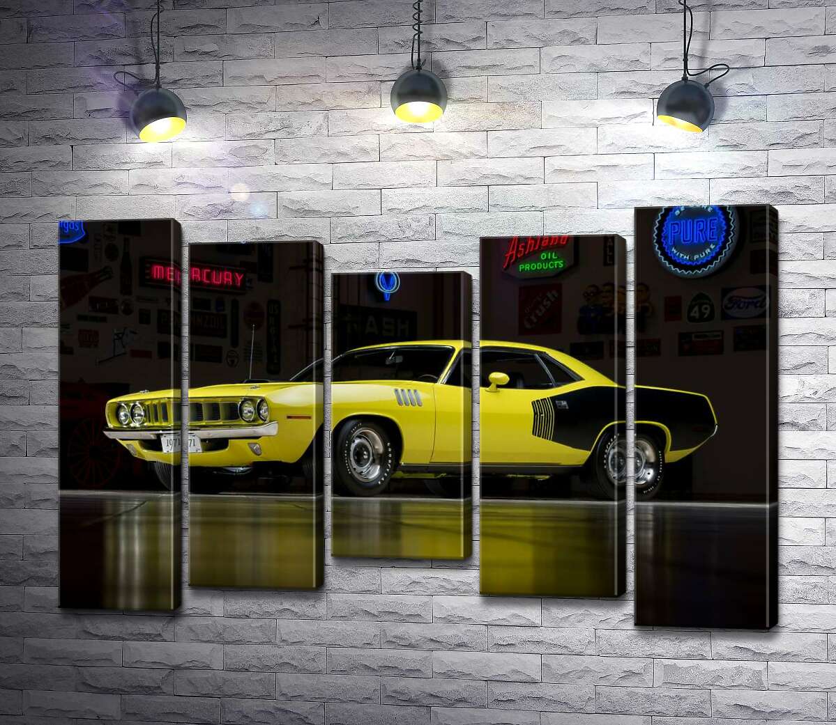 

Модульная картина ArtPoster Желтый спортивный автомобиль Plymouth Barracuda, родом из 70-х 130x88 см Модуль №28