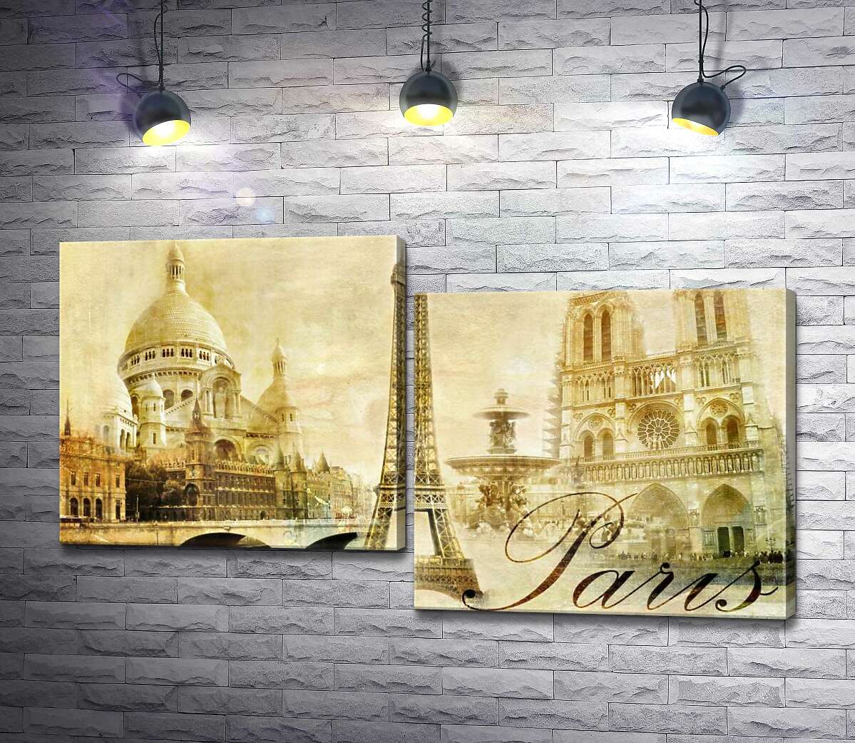 

Модульная картина ArtPoster Главные здания Парижа: Эйфелева башня (Eiffel tower), Нотр-Дам-де-Пари (Notre dame de Paris) и базилика Сакре-Кер (Basilique du Sacre Cœur) 100x58 см Модуль №5