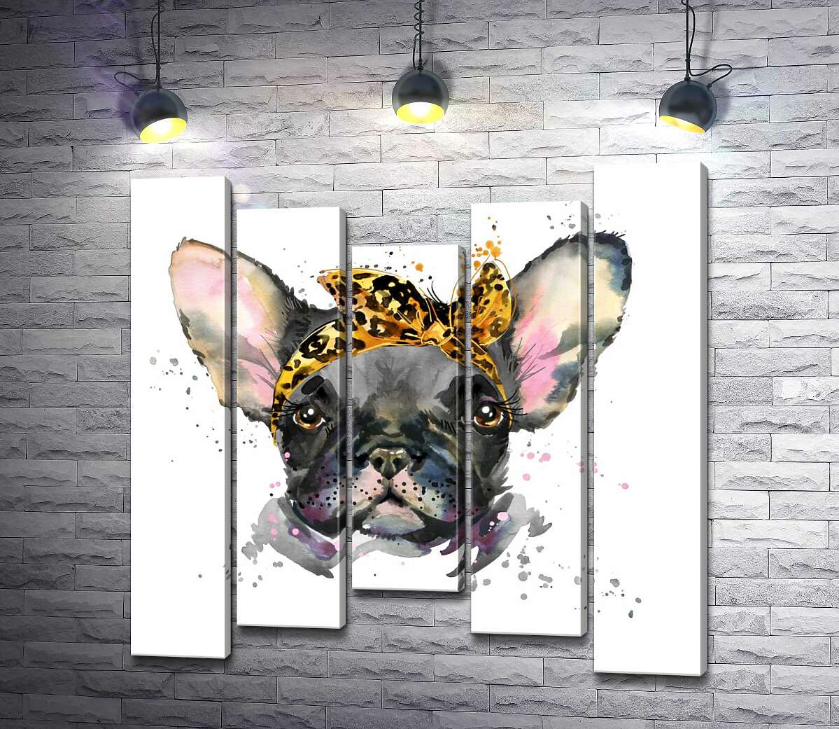 

Модульная картина ArtPoster Гламурная девочка бульдог в повязке с леопардовым принтом 130x132 см Модуль №28