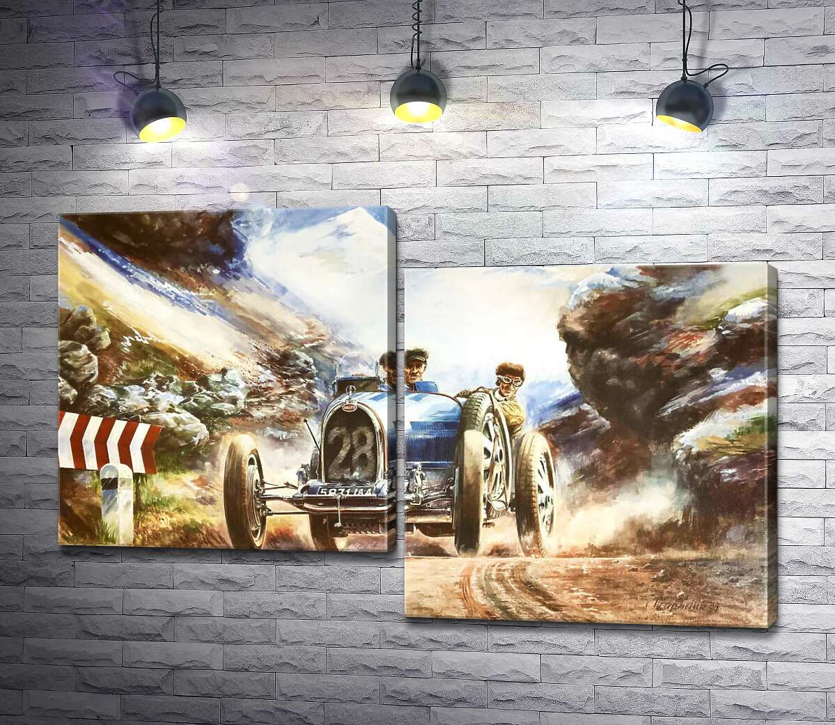 

Модульная картина ArtPoster Гоночный автомобиль Bugatti Type 35 на трассе среди заснеженных Альп 130x83 см Модуль №5