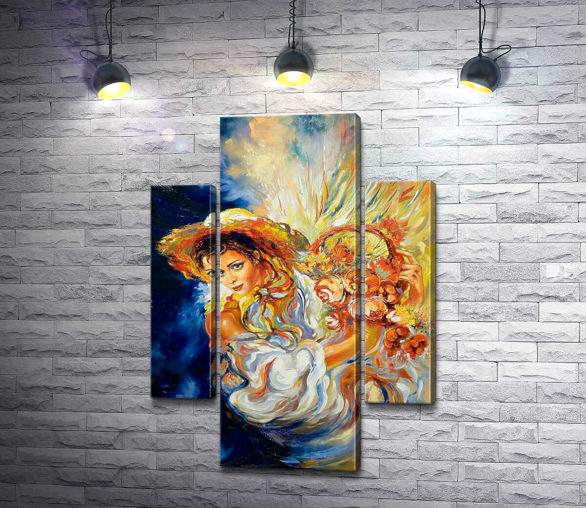 

Модульная картина ArtPoster Девушка в соломенной шляпе держит в руках корзину с цветами 80x114 см Модуль №7