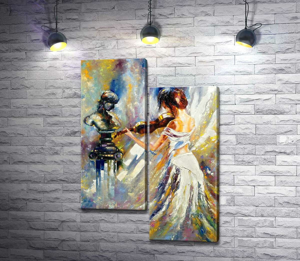 

Модульная картина ArtPoster Изящная девушка играет на скрипке перед греческой статуей 130x187 см Модуль №5