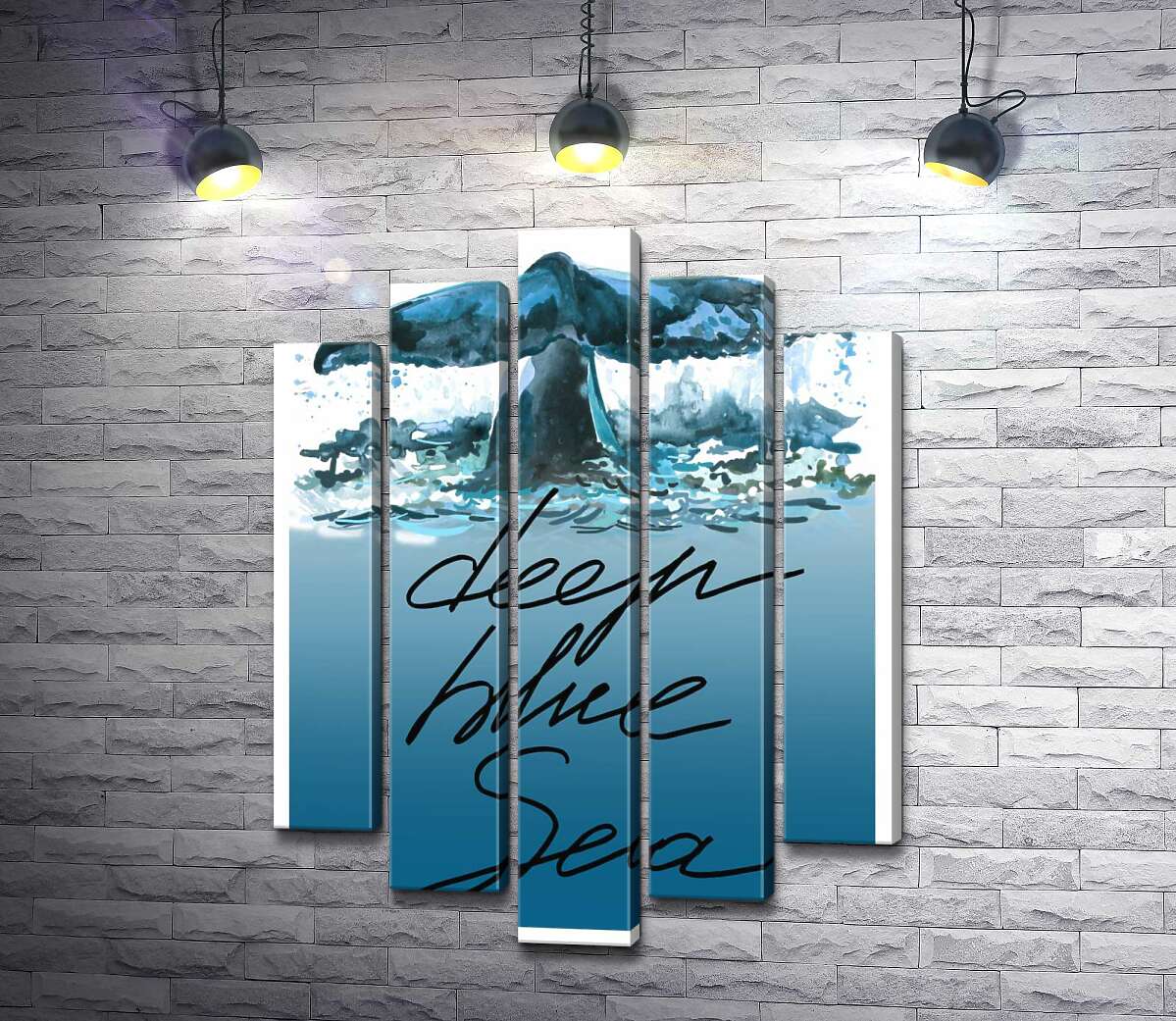 

Модульная картина ArtPoster Кит ныряет в голубые воды океана с надписью "deep blue sea" 130x179 см Модуль №26
