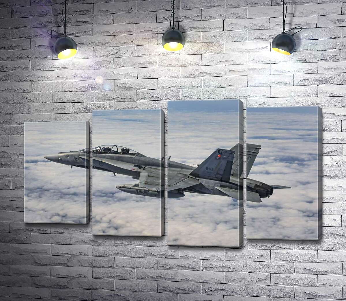 

Модульная картина ArtPoster Канадский истребитель Mc Donnell Douglas CF-18 Hornet разрезает небесное пространство 132x75 см Модуль №21