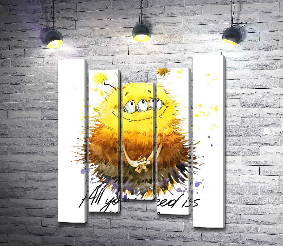 

Модульная картина ArtPoster Застенчивый пушистый монстр с надписью "all you need is monster" 100x120 см Модуль №28