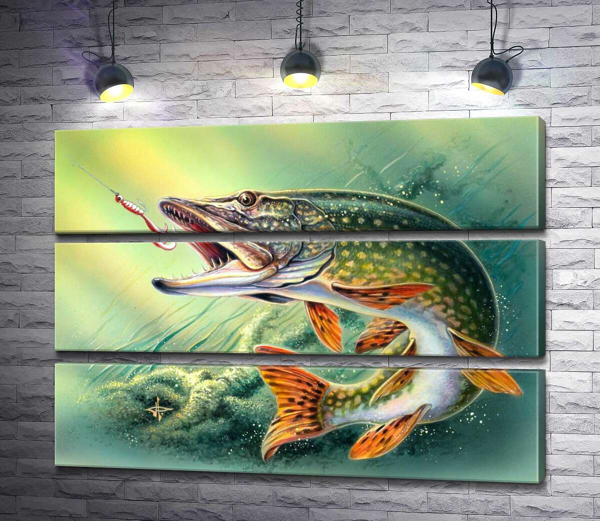 

Модульная картина ArtPoster За мгновение до клева: щука проглатывает крючок 130x93 см Модуль №13