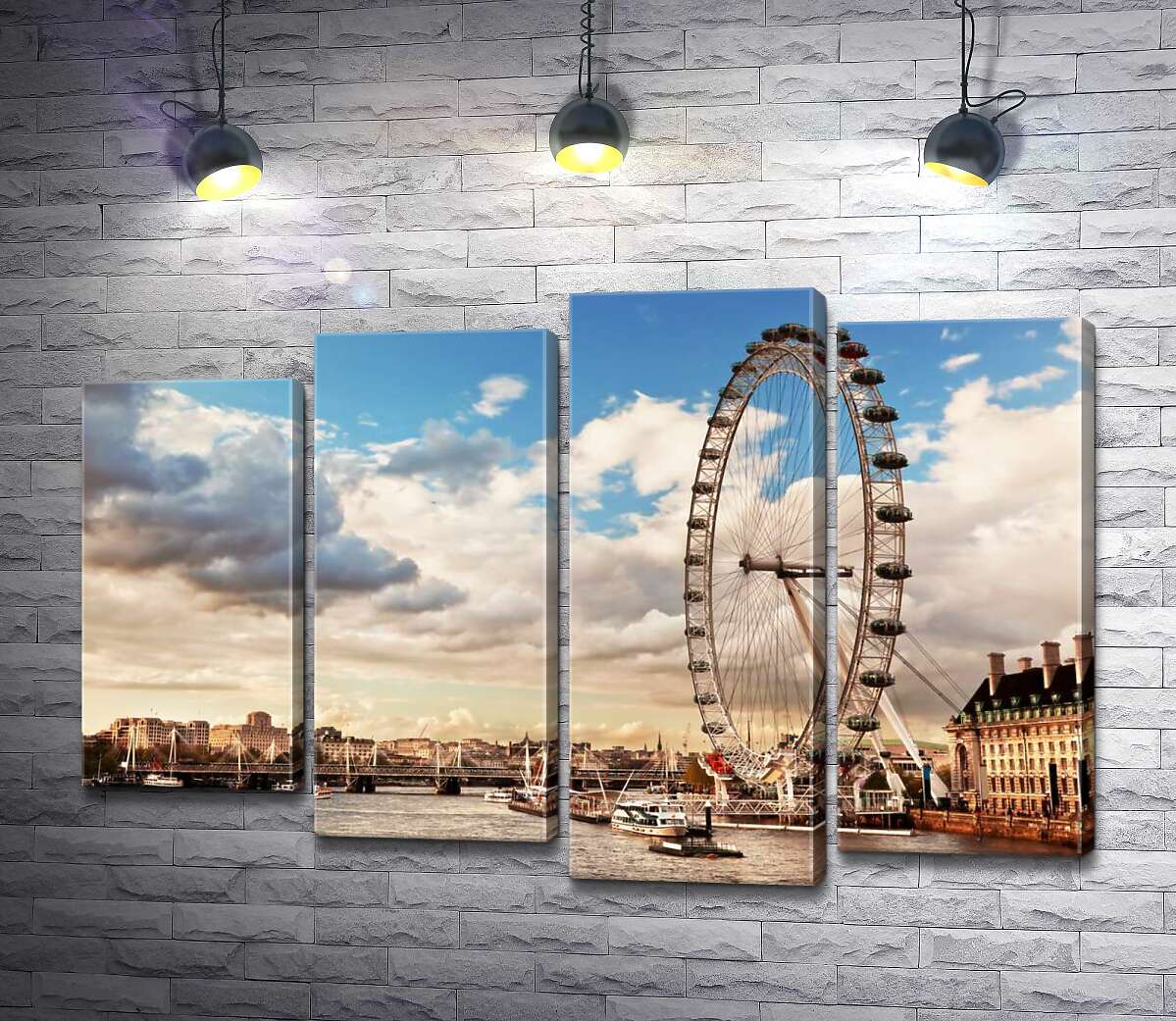 

Модульная картина ArtPoster Колесо обзора "Лондонский глаз" (London eye) нависло над водами Темзы 132x89 см Модуль №21