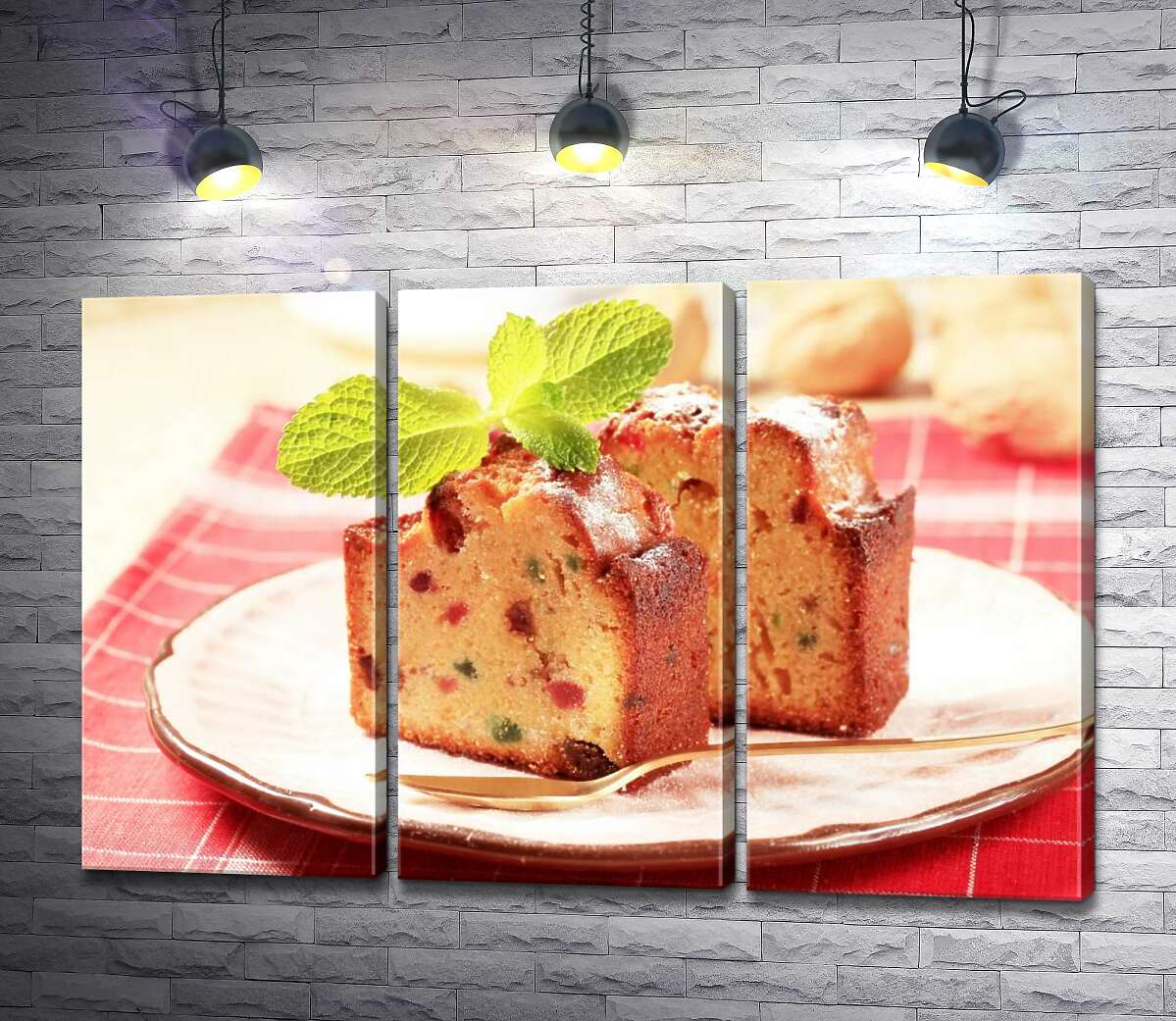 

Модульная картина ArtPoster Золотистый кекс с цветными кусочками сухофруктов 132x87 см Модуль №11