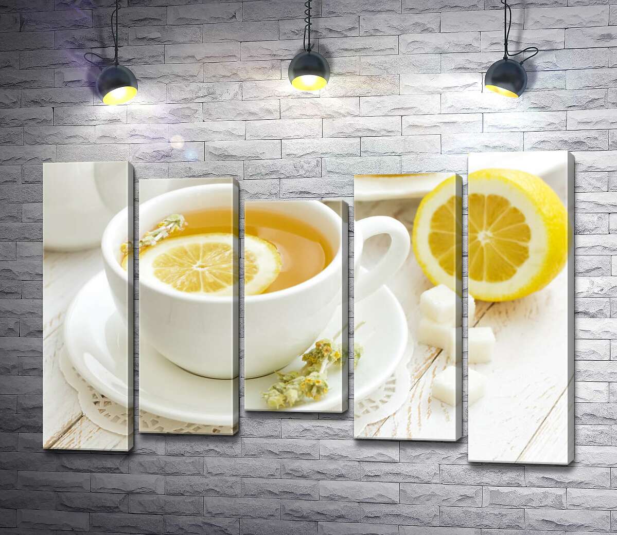 

Модульная картина ArtPoster Контраст желтого и белого в чашке лимонного чая с засушенными цветами полыни 130x88 см Модуль №28