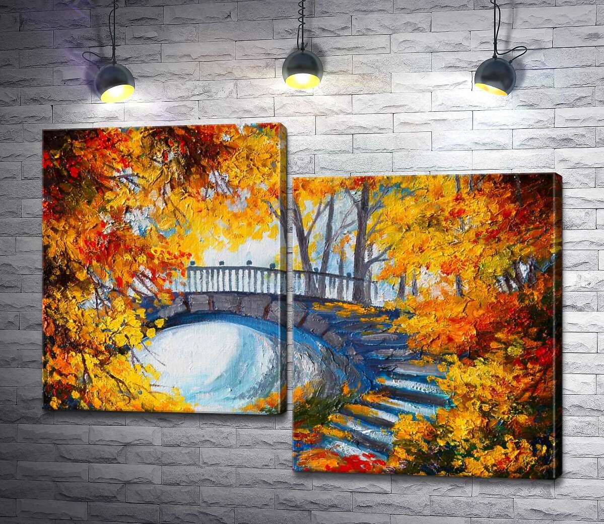 

Модульная картина ArtPoster Золотистая арка из осенних деревьев открывает вид на каменный мостик 100x75 см Модуль №5