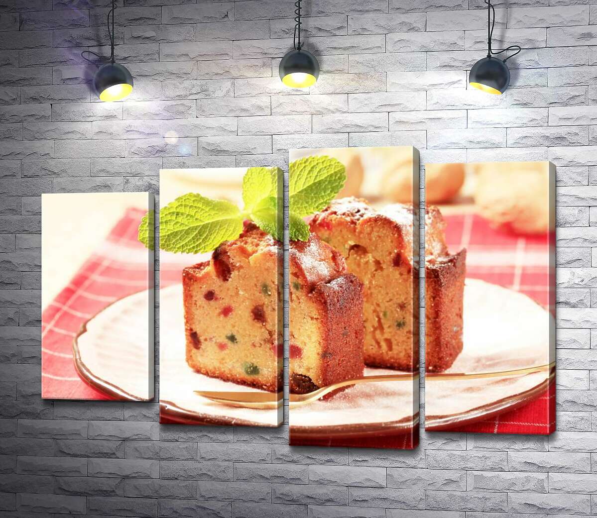 

Модульная картина ArtPoster Золотистый кекс с цветными кусочками сухофруктов 132x89 см Модуль №21