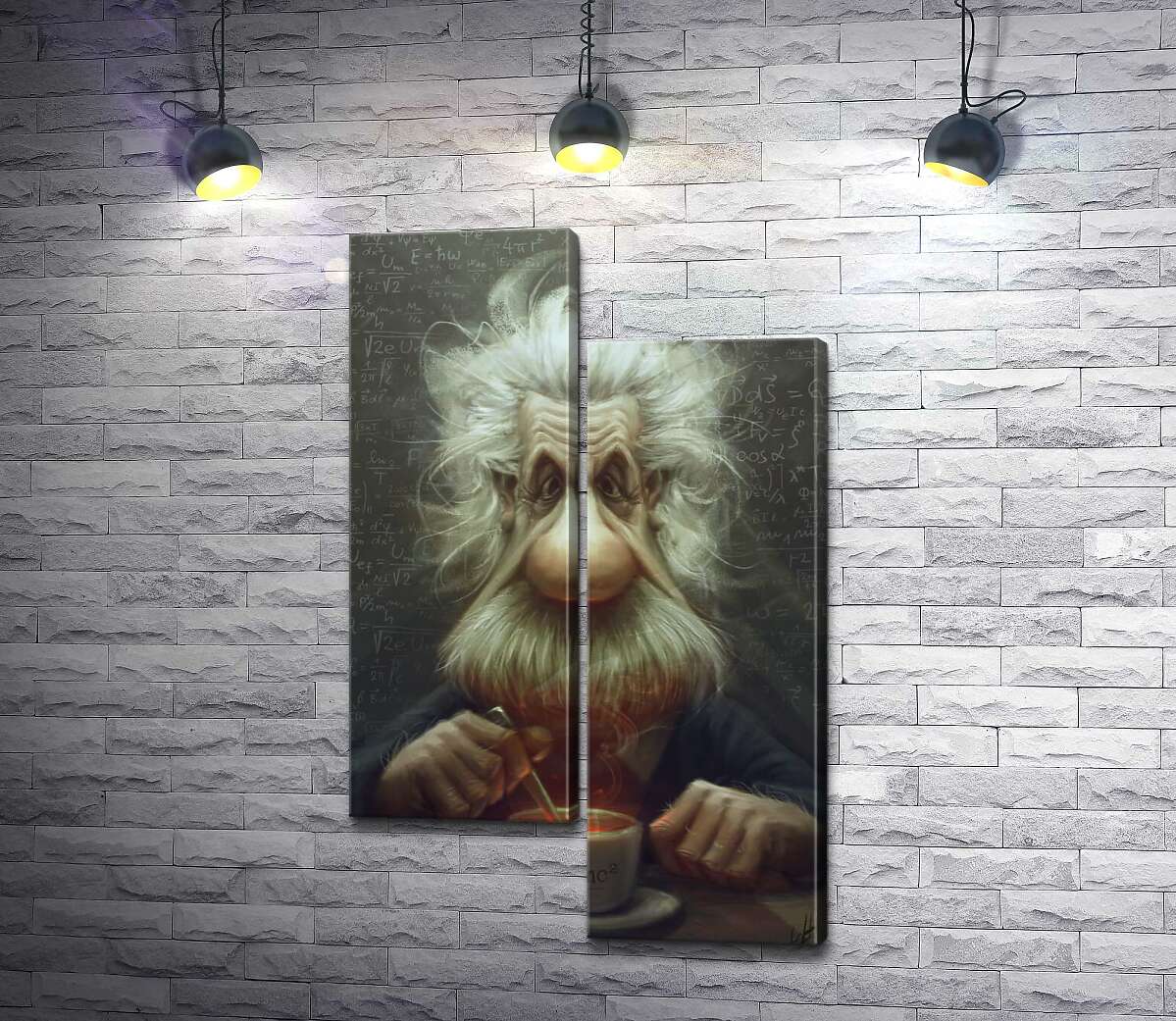 

Модульная картина ArtPoster Карикатура на Альберта Эйнштейна (Albert Einstein), пьющего чай 130x212 см Модуль №5