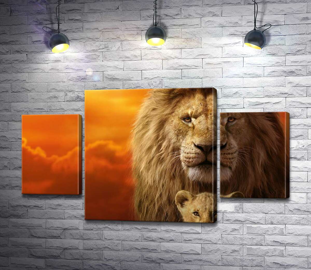 

Модульная картина ArtPoster Король-лев, Муфаса, и его сын, Симба, на постере к фильму "Король-лев" (The Lion King) 131x74 см Модуль №7