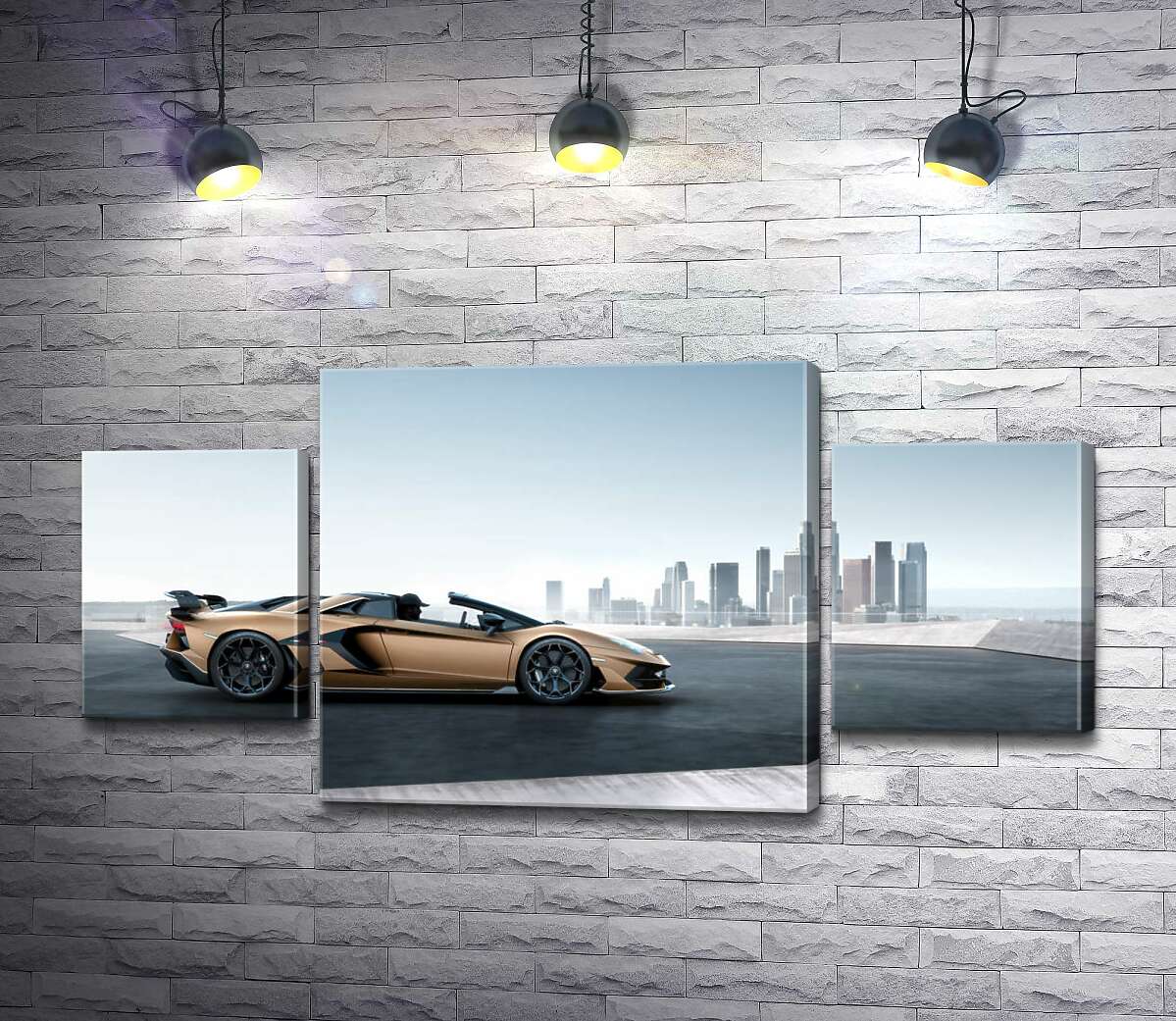 

Модульная картина ArtPoster Золотой автомобиль Ламборгини (Lamborghini Aventador) с черными элементами 100x50 см Модуль №7