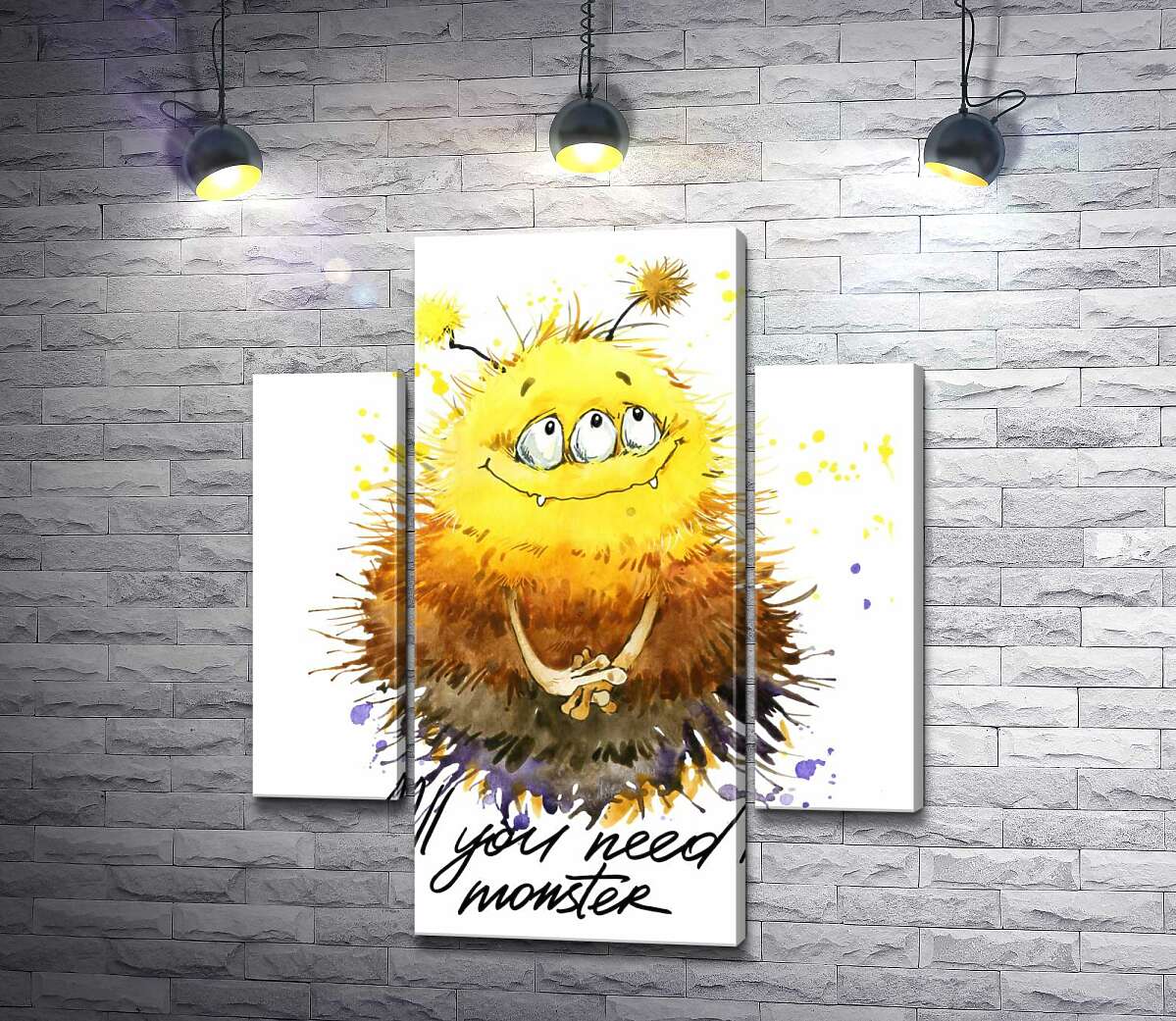 

Модульная картина ArtPoster Застенчивый пушистый монстр с надписью "all you need is monster" 131x155 см Модуль №7