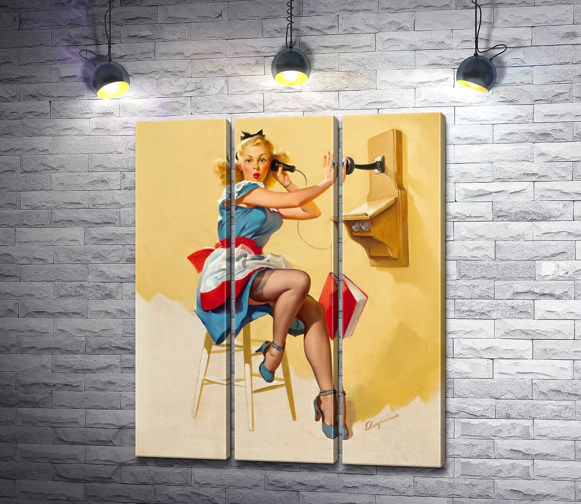 

Модульная картина ArtPoster Застукали: милая официантка разговаривает по телефону 102x125 см Модуль №11