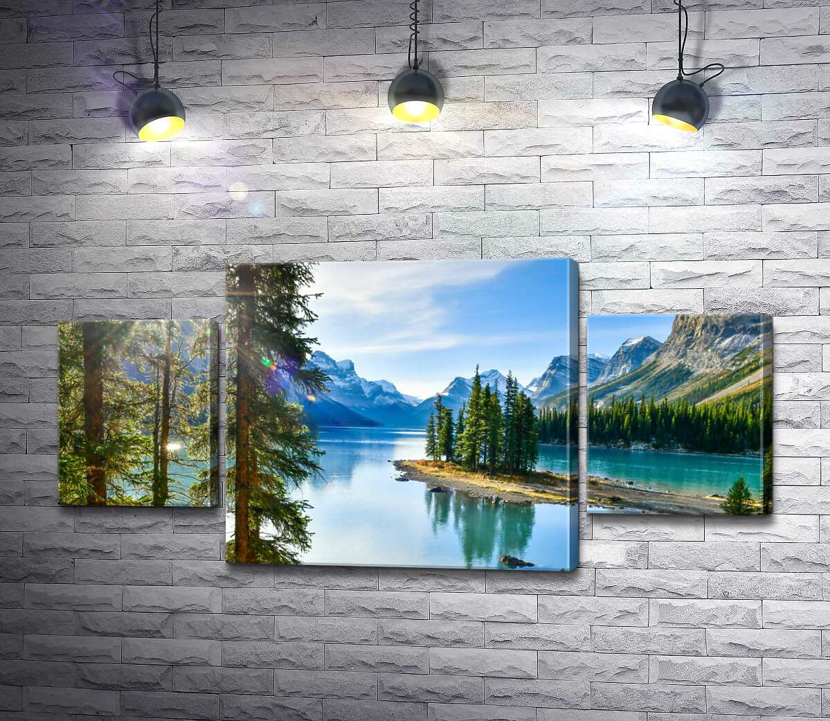 

Модульная картина ArtPoster Живописный вид на остров Спирит (Spirit island) среди голубого озера Малинье (Maligne lake) 131x65 см Модуль №7