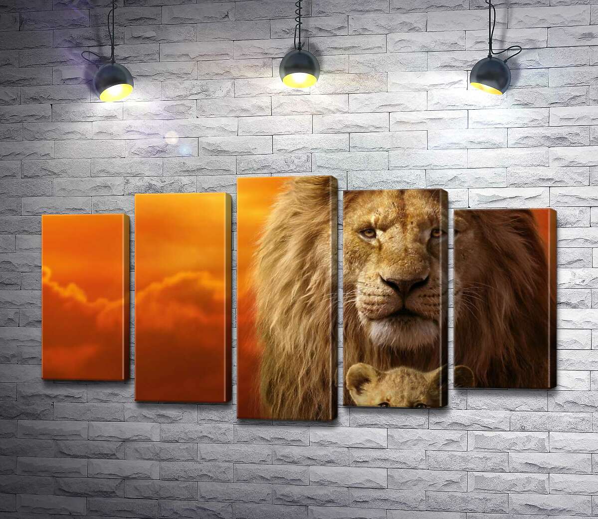 

Модульная картина ArtPoster Король-лев, Муфаса, и его сын, Симба, на постере к фильму "Король-лев" (The Lion King) 100x58 см Модуль №26