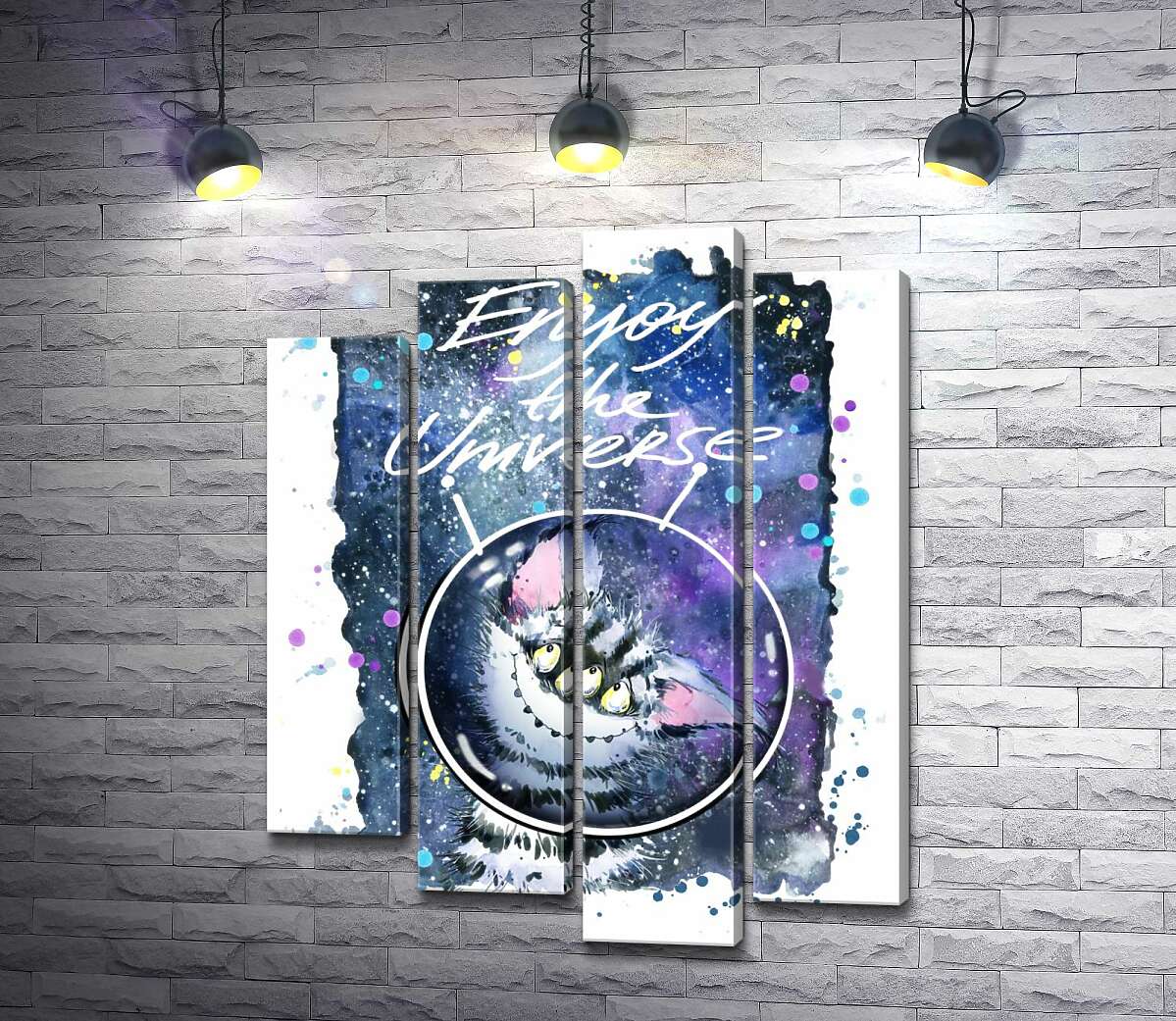 

Модульная картина ArtPoster Застенчивый полосатый монстр в космосе с надписью "Enjoy the Universe" 80x104 см Модуль №21