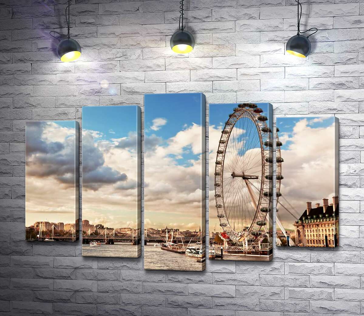 

Модульная картина ArtPoster Колесо обзора "Лондонский глаз" (London eye) нависло над водами Темзы 130x88 см Модуль №26