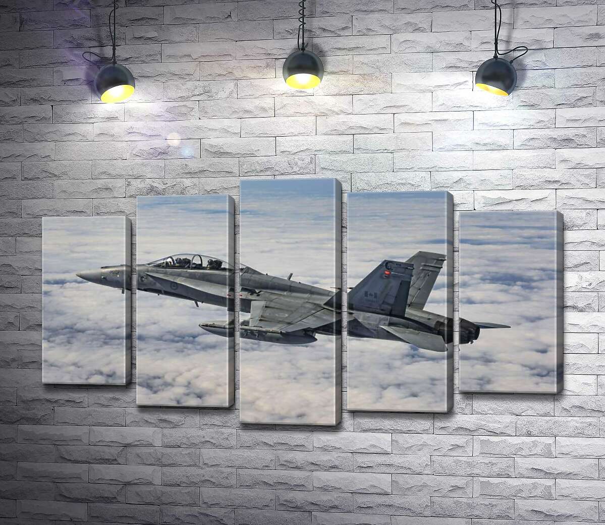 

Модульная картина ArtPoster Канадский истребитель Mc Donnell Douglas CF-18 Hornet разрезает небесное пространство 130x74 см Модуль №26