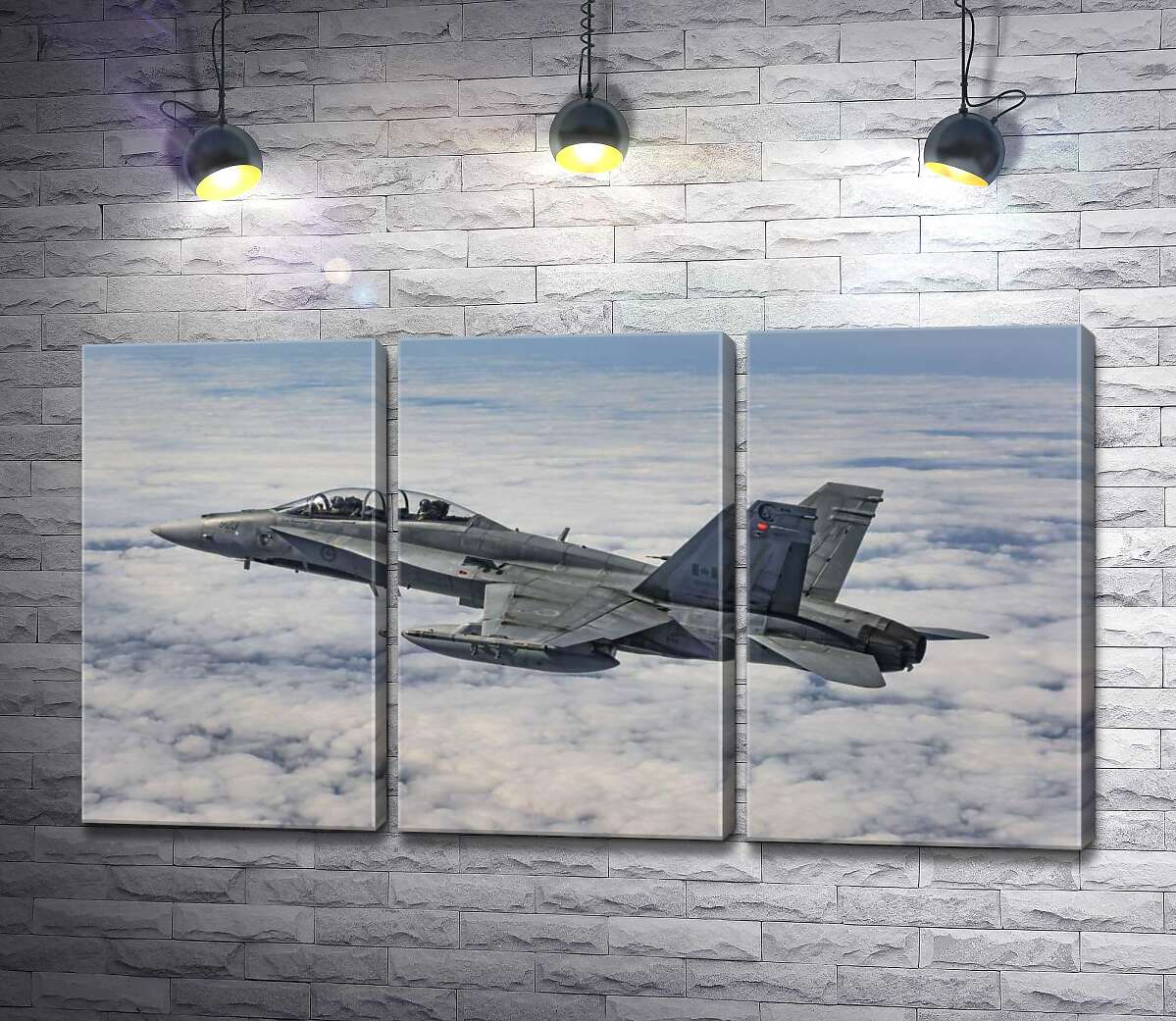 

Модульная картина ArtPoster Канадский истребитель Mc Donnell Douglas CF-18 Hornet разрезает небесное пространство 102x56 см Модуль №11