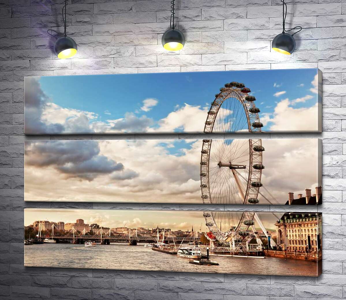 

Модульная картина ArtPoster Колесо обзора "Лондонский глаз" (London eye) нависло над водами Темзы 130x87 см Модуль №13