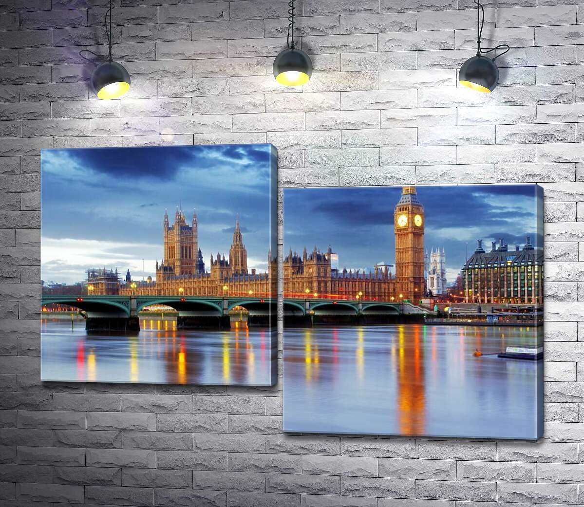 

Модульная картина ArtPoster Здание британского парламента и знаменитый Биг-Бен (Big Ben) виднеются из-за моста через Темзу 130x84 см Модуль №5