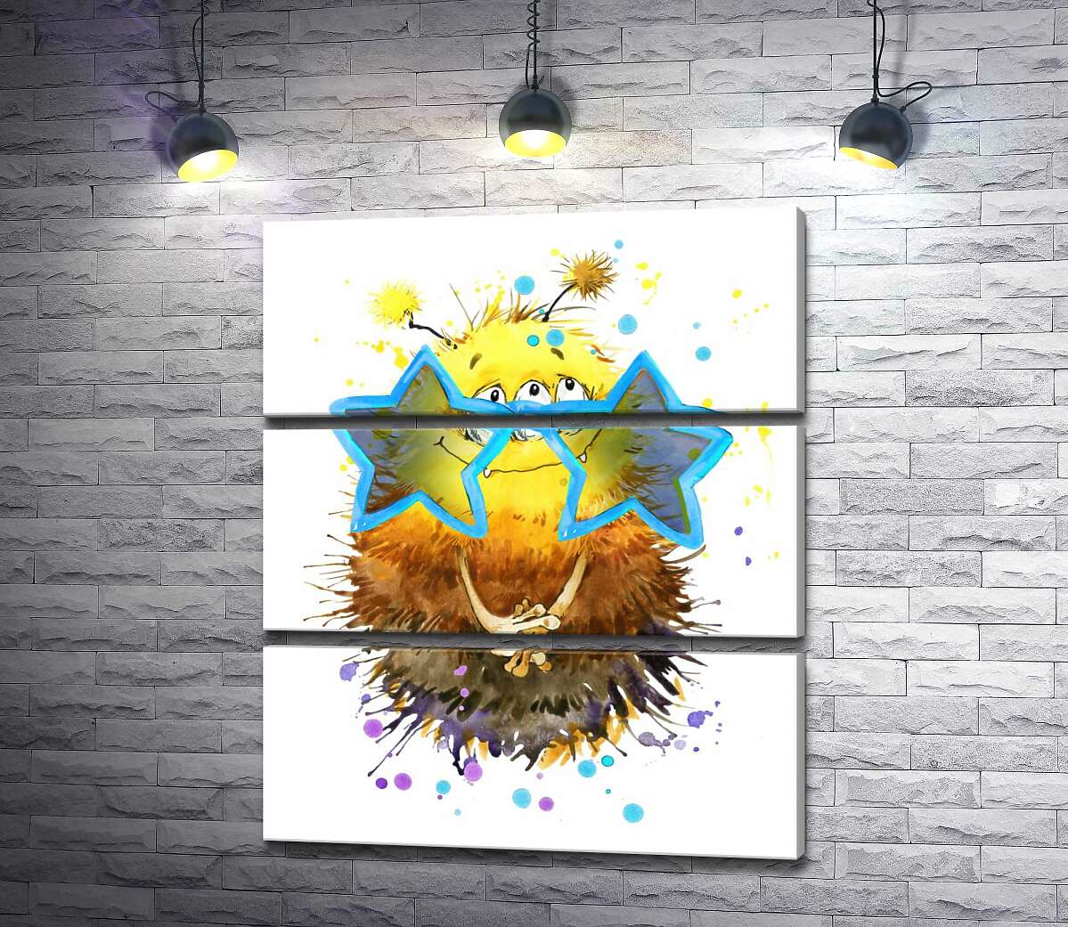 

Модульная картина ArtPoster Застенчивый желтый монстр выглядывет через звездные очки 130x156 см Модуль №13