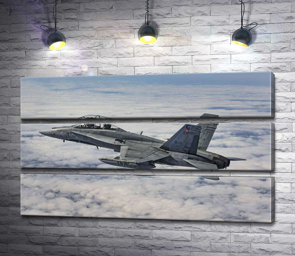 

Модульная картина ArtPoster Канадский истребитель Mc Donnell Douglas CF-18 Hornet разрезает небесное пространство 107x60 см Модуль №13