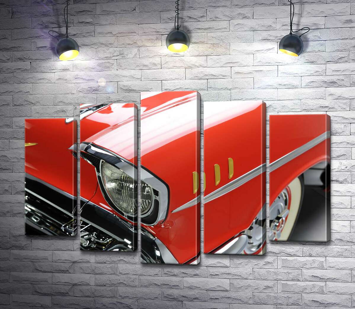 

Модульная картина ArtPoster Изысканная фара морковно-красного автомобиля Chevrolet Bel Air 130x87 см Модуль №26