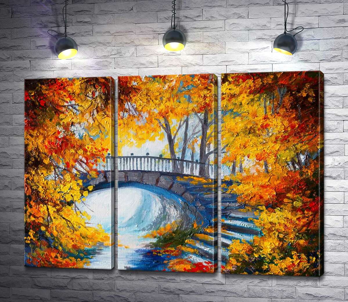 

Модульная картина ArtPoster Золотистая арка из осенних деревьев открывает вид на каменный мостик 102x74 см Модуль №11