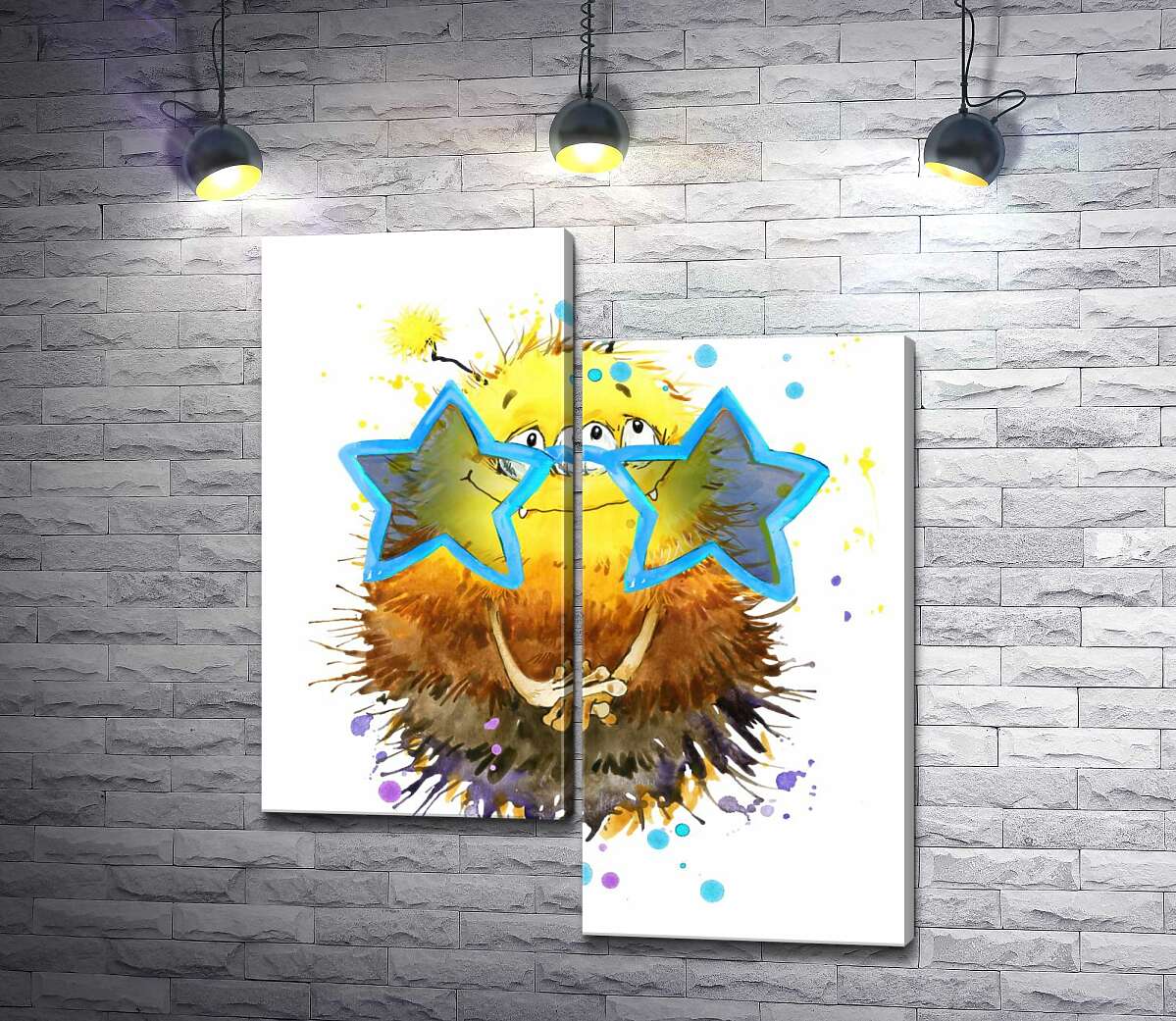

Модульная картина ArtPoster Застенчивый желтый монстр выглядывет через звездные очки 50x60 см Модуль №5