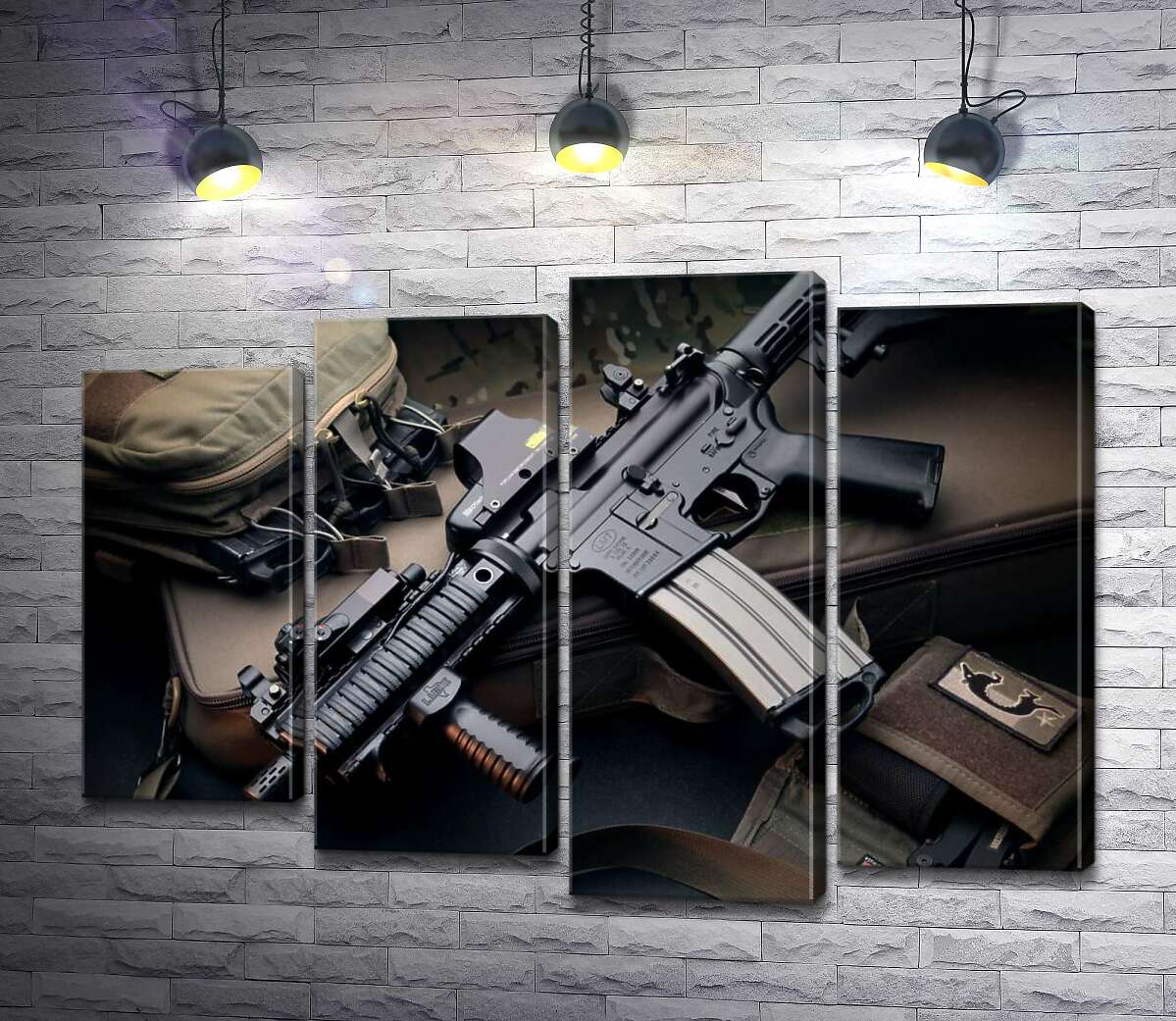 

Модульная картина ArtPoster Жизнь военного: автомат и снаряжение 132x92 см Модуль №21