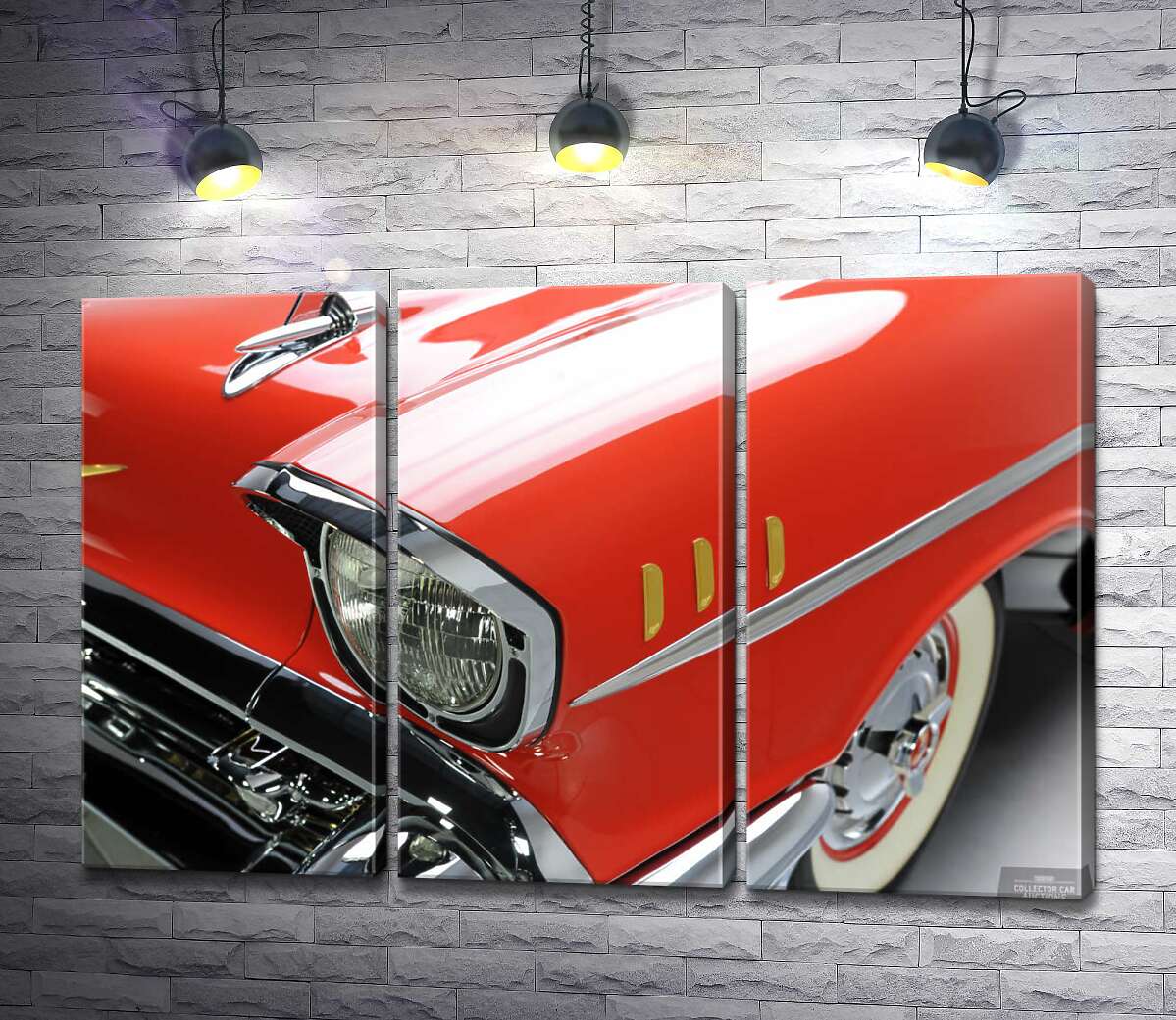 

Модульная картина ArtPoster Изысканная фара морковно-красного автомобиля Chevrolet Bel Air 102x67 см Модуль №11