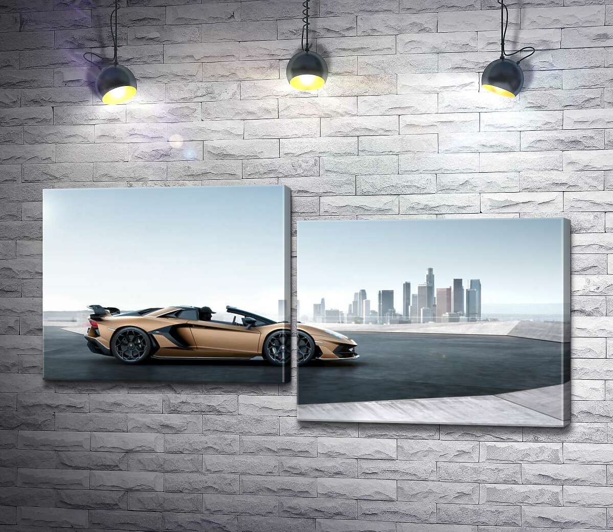 

Модульная картина ArtPoster Золотой автомобиль Ламборгини (Lamborghini Aventador) с черными элементами 130x66 см Модуль №5
