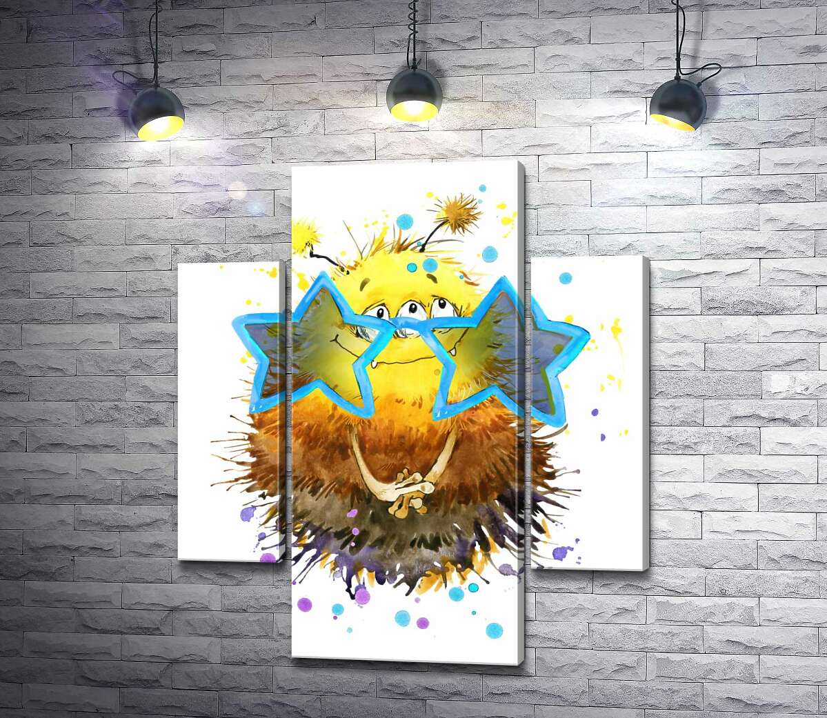 

Модульная картина ArtPoster Застенчивый желтый монстр выглядывет через звездные очки 100x119 см Модуль №7