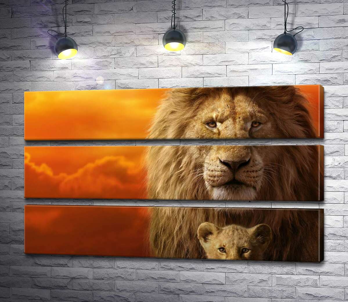 

Модульная картина ArtPoster Король-лев, Муфаса, и его сын, Симба, на постере к фильму "Король-лев" (The Lion King) 107x60 см Модуль №13