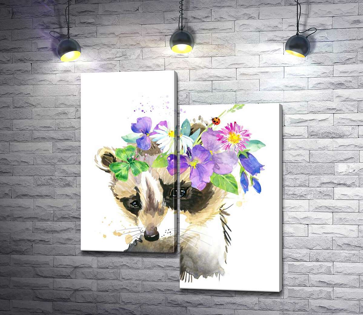 

Модульная картина ArtPoster Макушка енота украшена венком цветов 100x119 см Модуль №5
