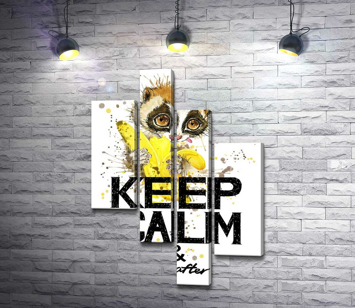 

Модульная картина ArtPoster Маленький лемур ест банан над надписью "keep calm and don't eat after 6 p.m." 100x147 см Модуль №20
