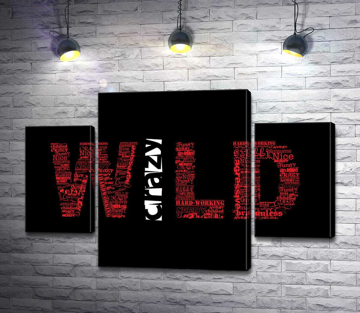 

Модульная картина ArtPoster Красная надпись "Дикий" (Wild) на черном фоне 80x54 см Модуль №7