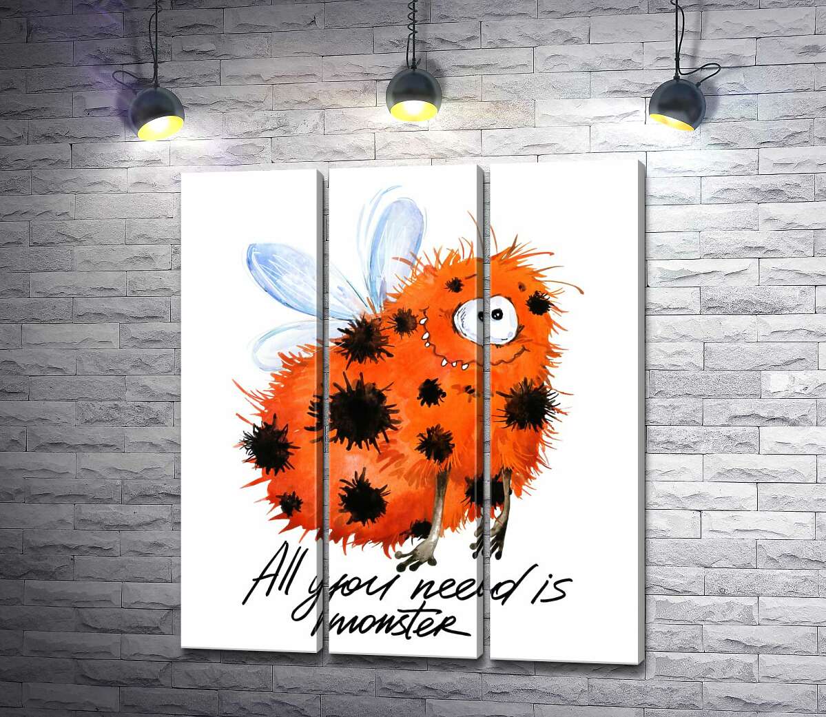 

Модульная картина ArtPoster Красный пятнистый монстр с крыльями и надписью "all you need is monster" 60x71 см Модуль №11