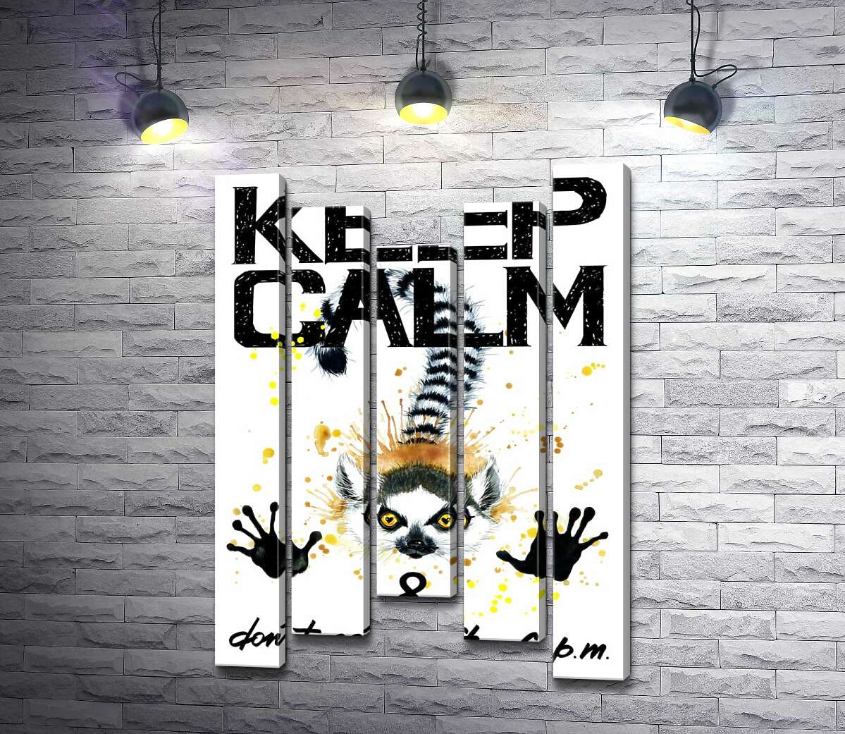 

Модульная картина ArtPoster Лемур тянет лапы вперед под надписью "keep calm and don't eat after 6 p.m." 130x192 см Модуль №28