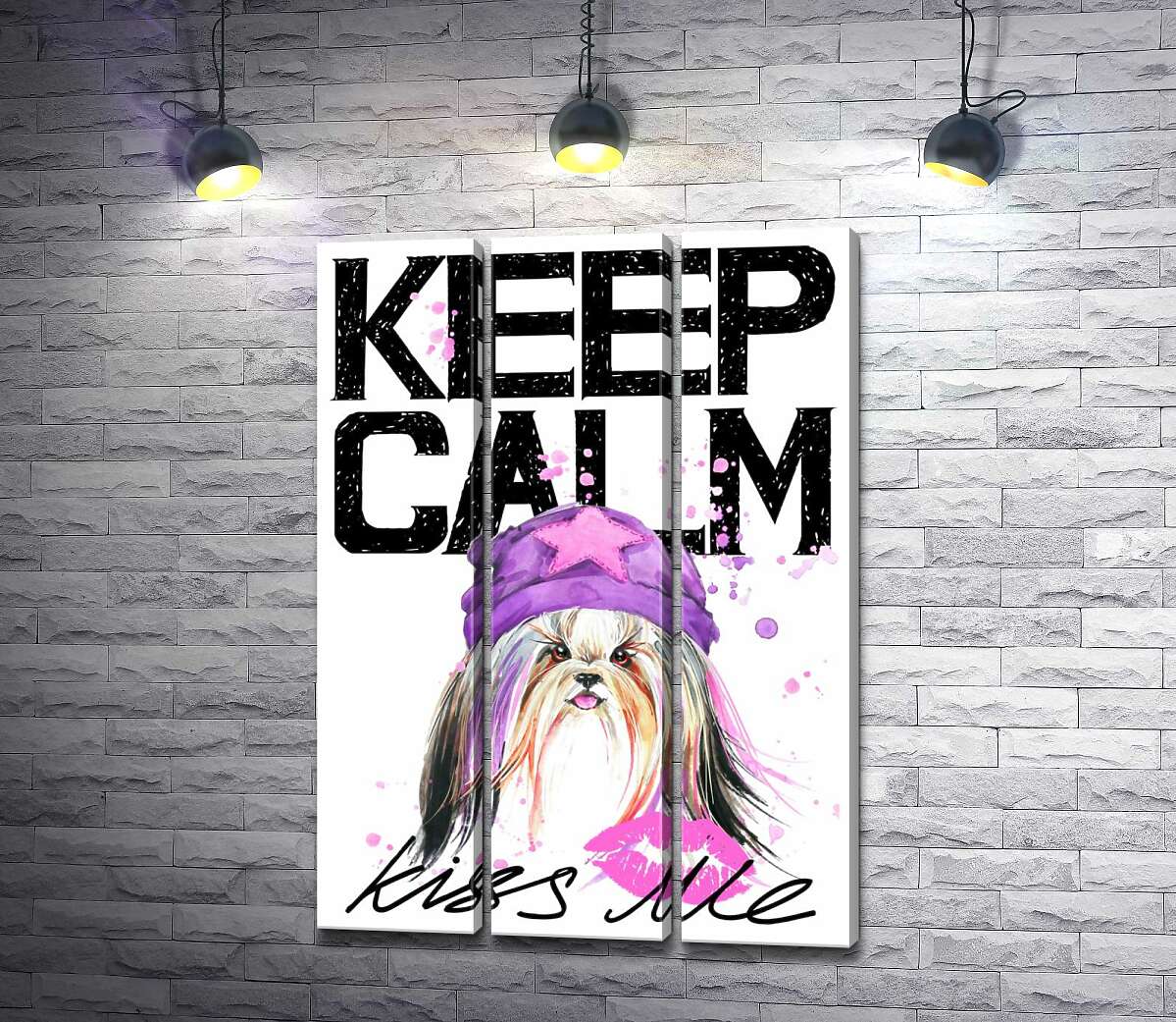 

Модульная картина ArtPoster Модная собака среди надписи "keep calm and kiss me" 60x88 см Модуль №11