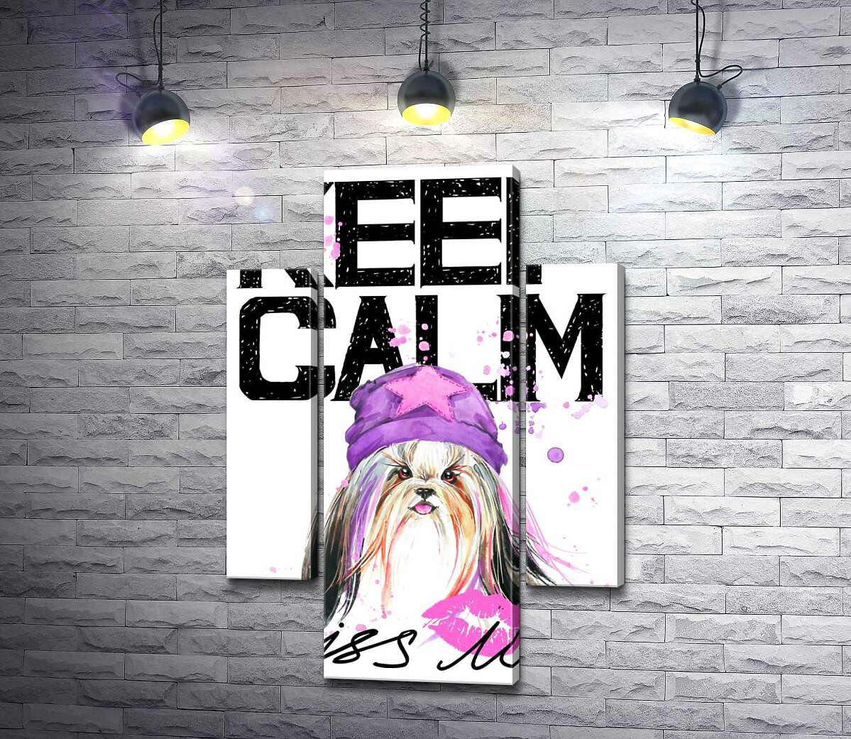 

Модульная картина ArtPoster Модная собака среди надписи "keep calm and kiss me" 80x119 см Модуль №7