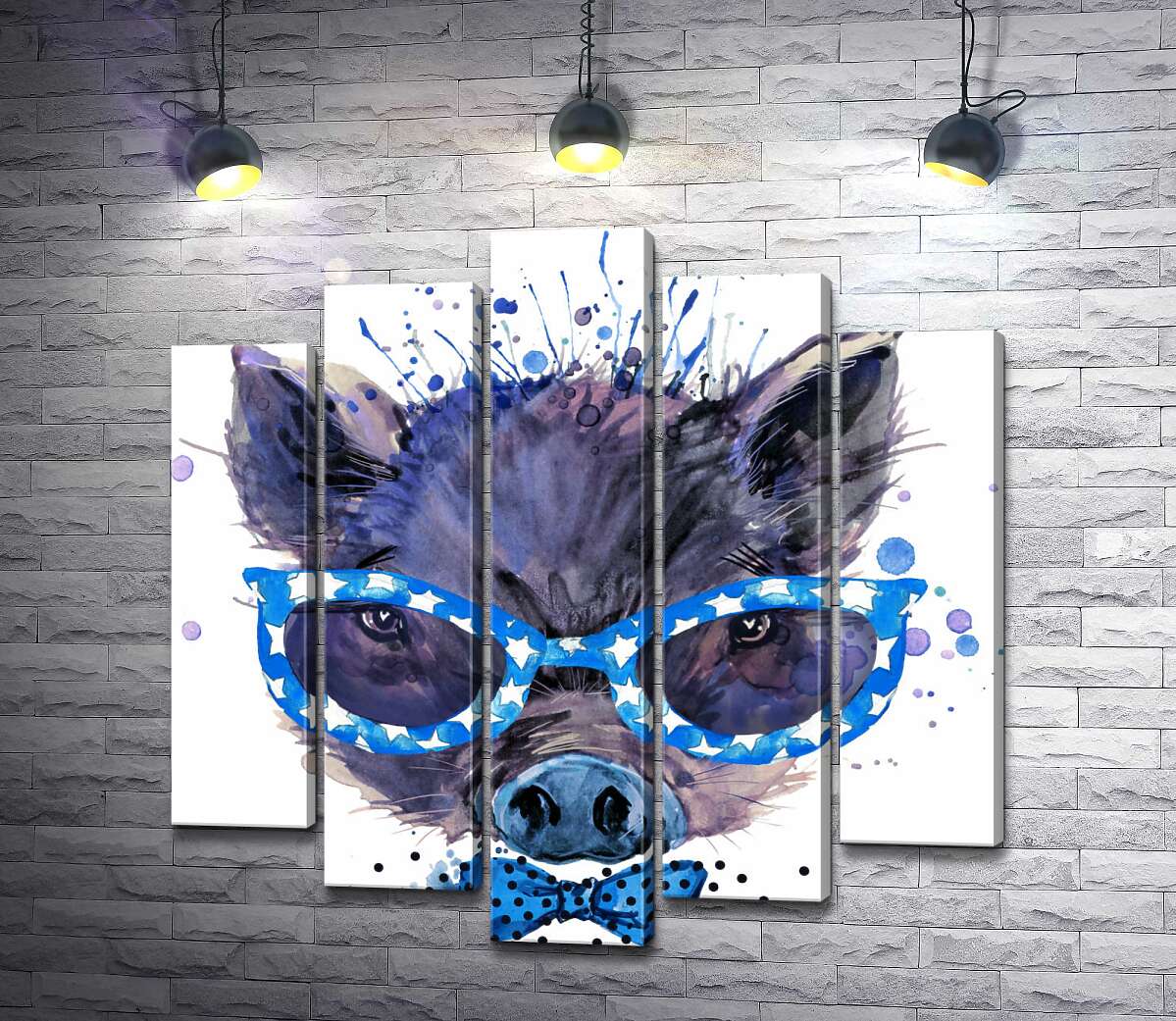 

Модульная картина ArtPoster Модный кабанчик в звездных очках и синем галстуке-бабочке 100x100 см Модуль №26