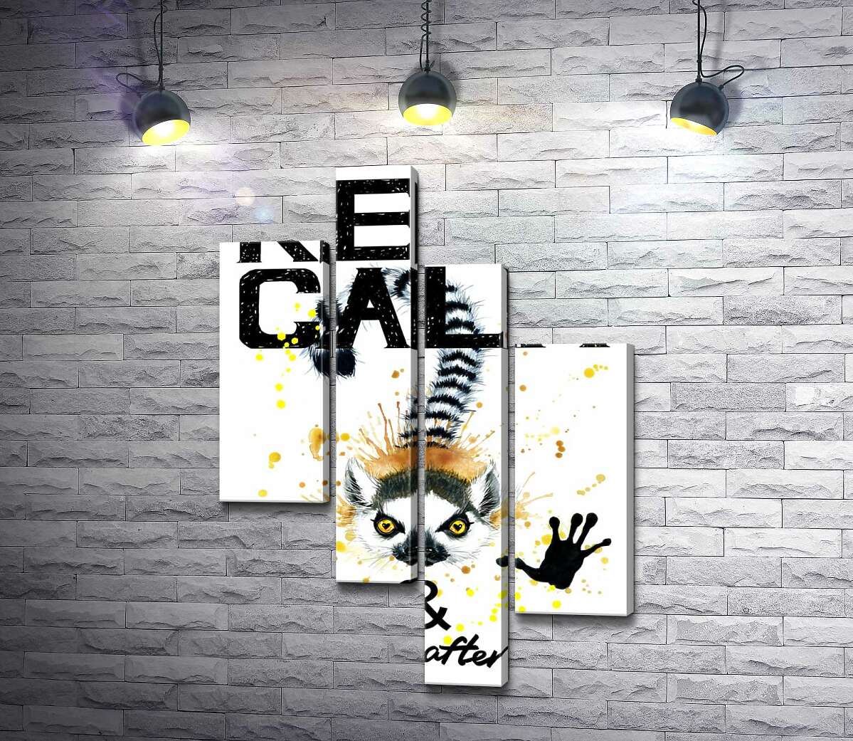 

Модульная картина ArtPoster Лемур тянет лапы вперед под надписью "keep calm and don't eat after 6 p.m." 130x191 см Модуль №20