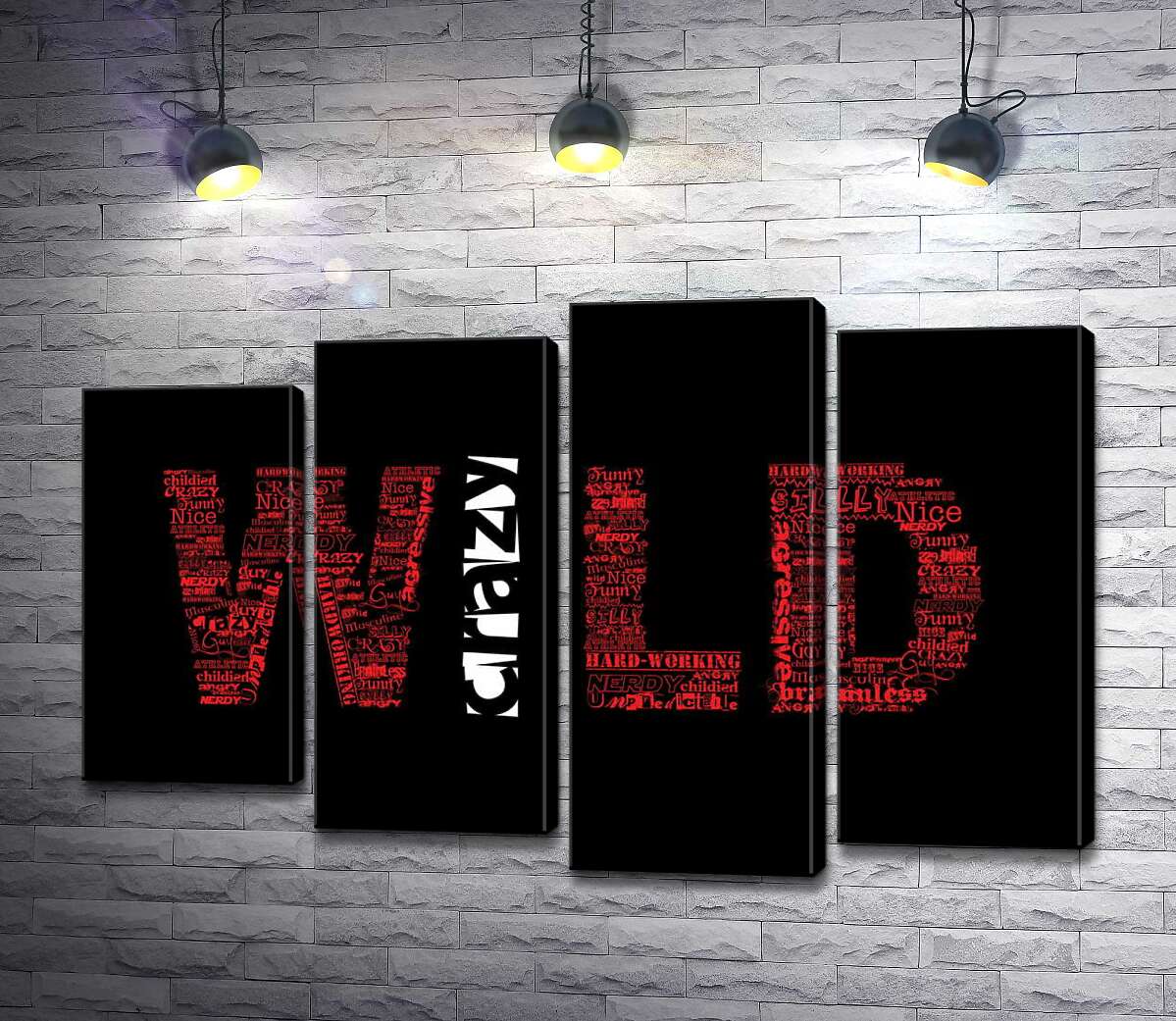 

Модульная картина ArtPoster Красная надпись "Дикий" (Wild) на черном фоне 132x86 см Модуль №21
