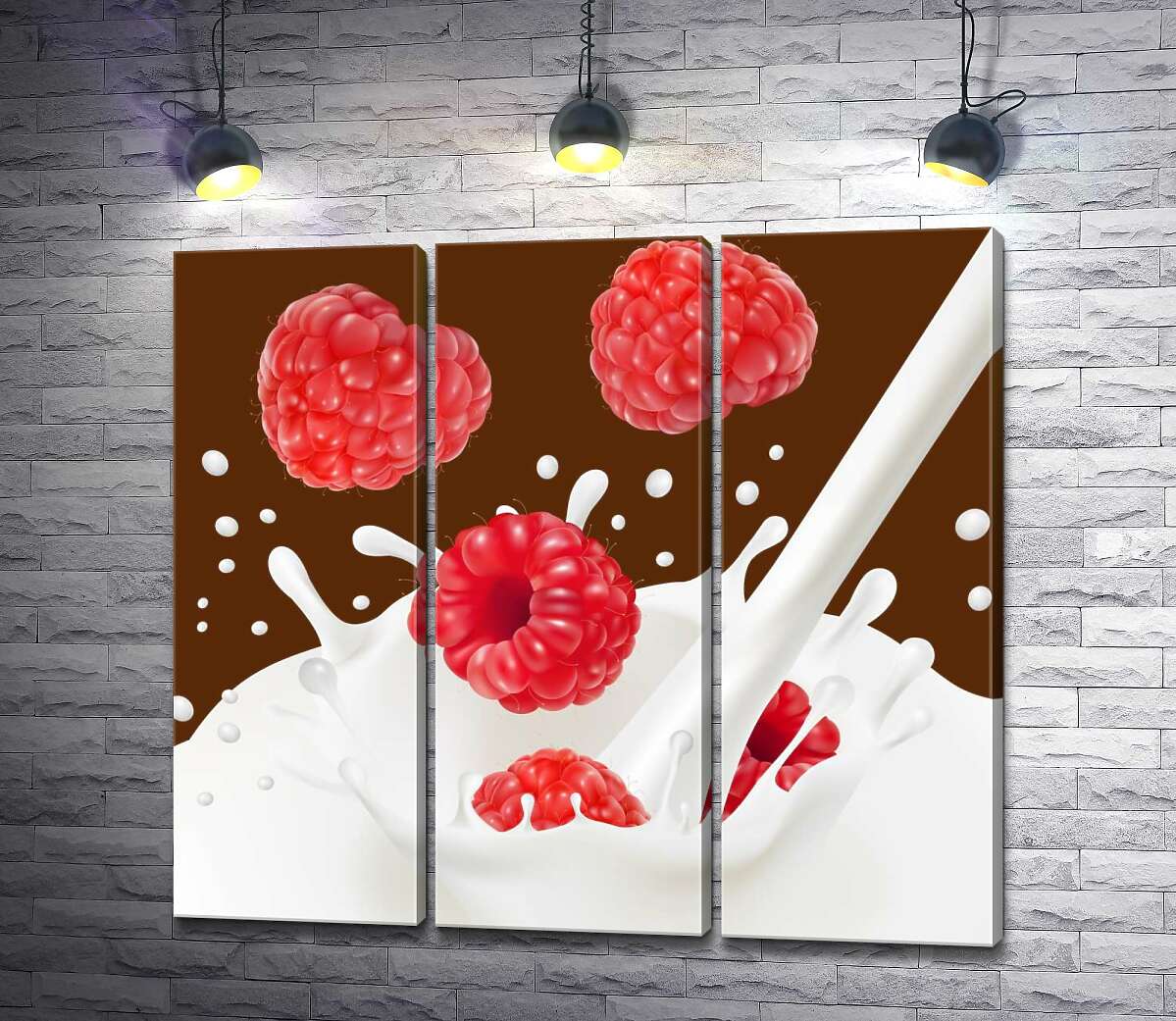 

Модульная картина ArtPoster Красные ягоды малины падают в белый молочный поток 102x93 см Модуль №11