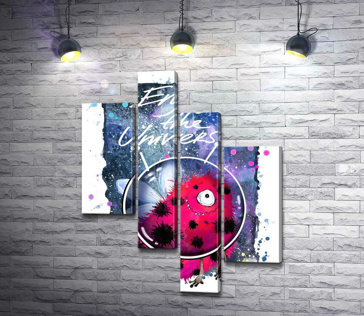 

Модульная картина ArtPoster Красный монстр с крылышками среди космоса с надписью "Enjoy the Universe" 100x129 см Модуль №20